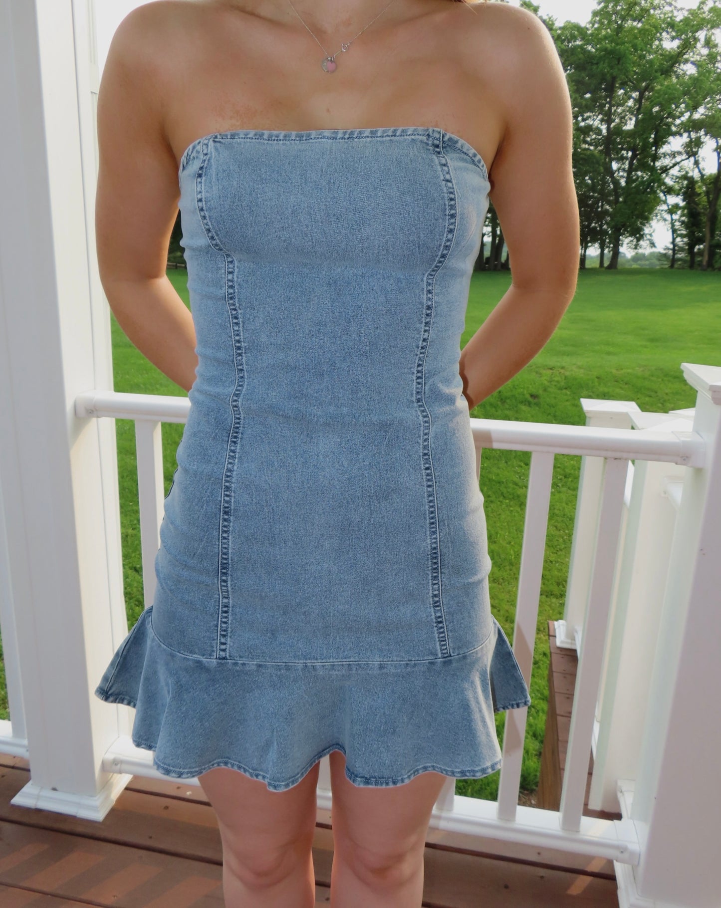Strapless Denim Ruffle Dress
