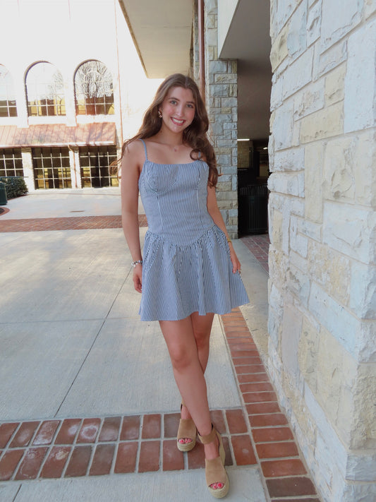 Blake Navy Stripe Mini Dress