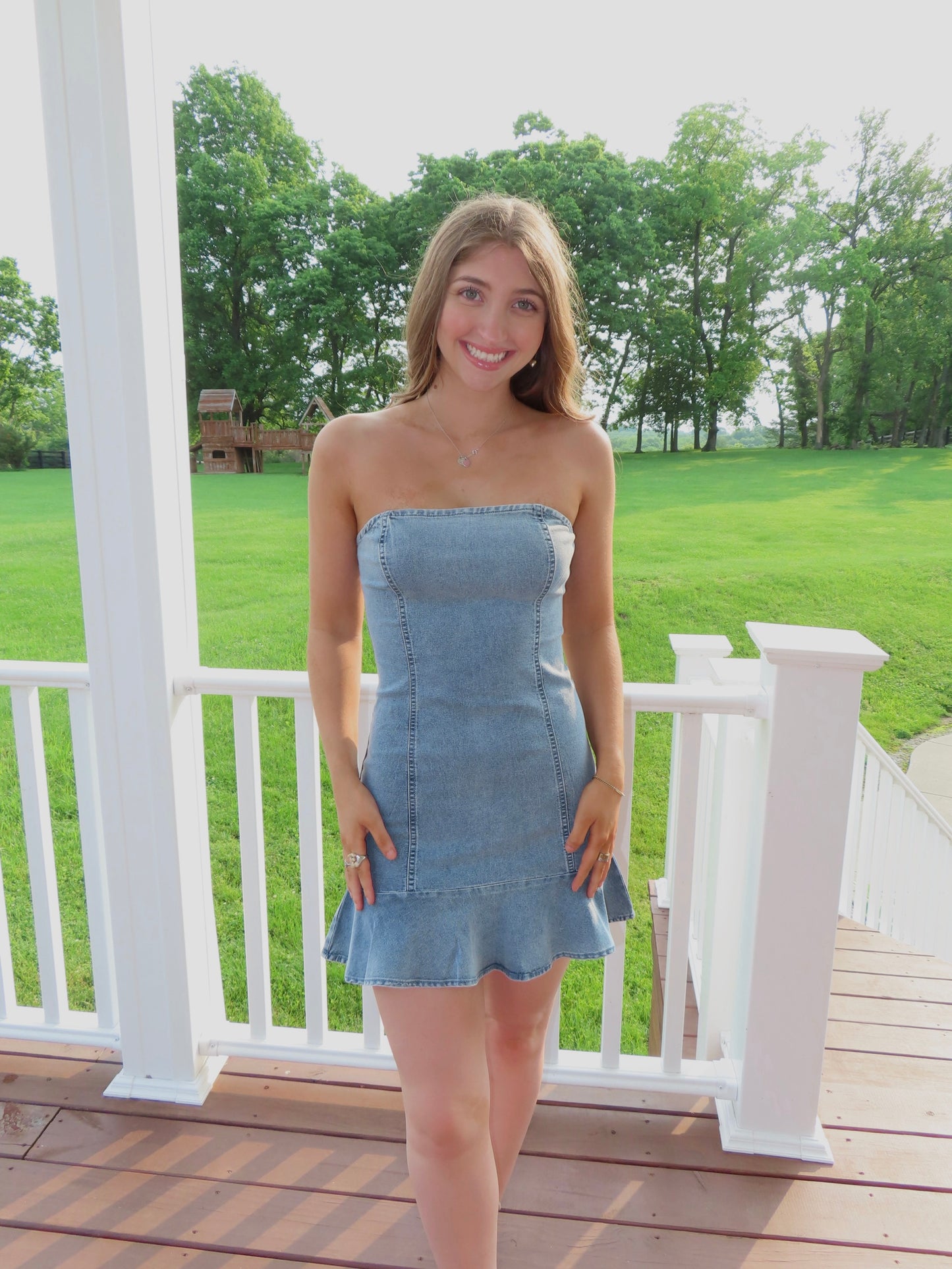 Strapless Denim Ruffle Dress