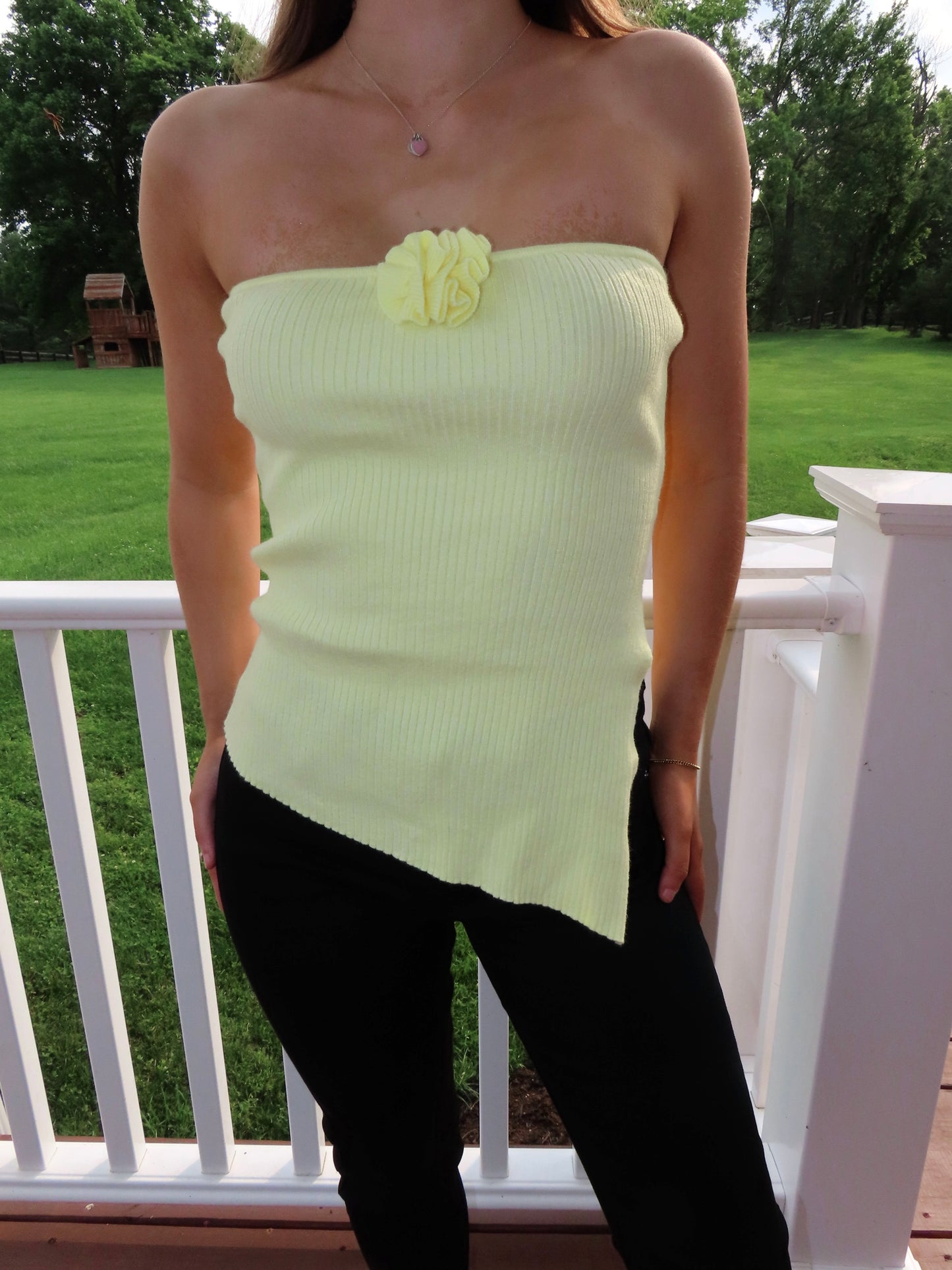 Yellow Asymmetrical Flower Top