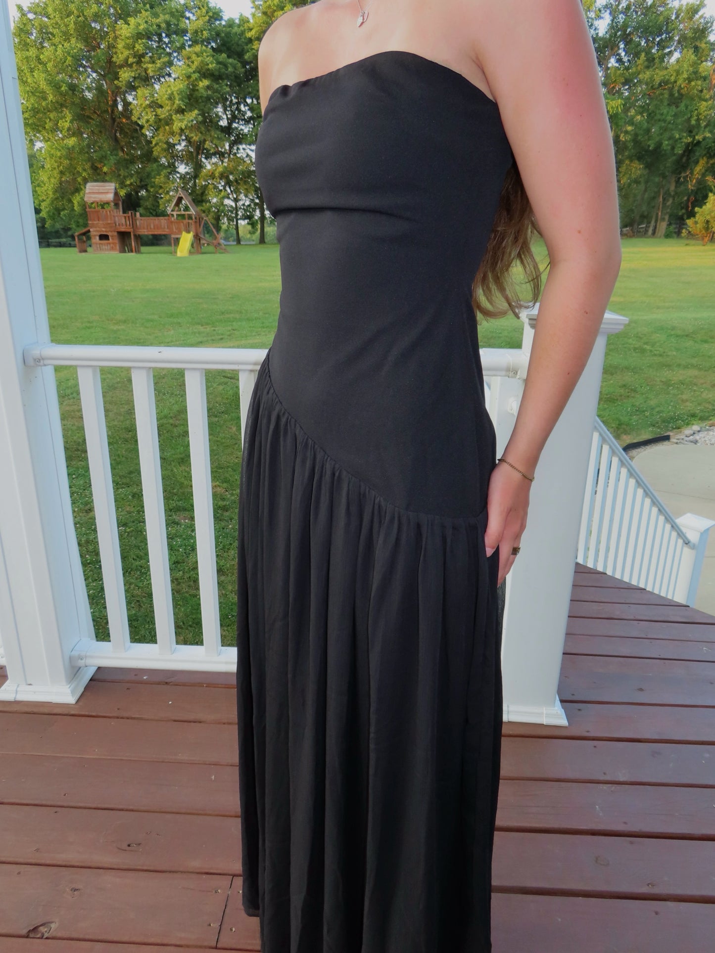 Iris Black Asymmetrical Maxi Dress