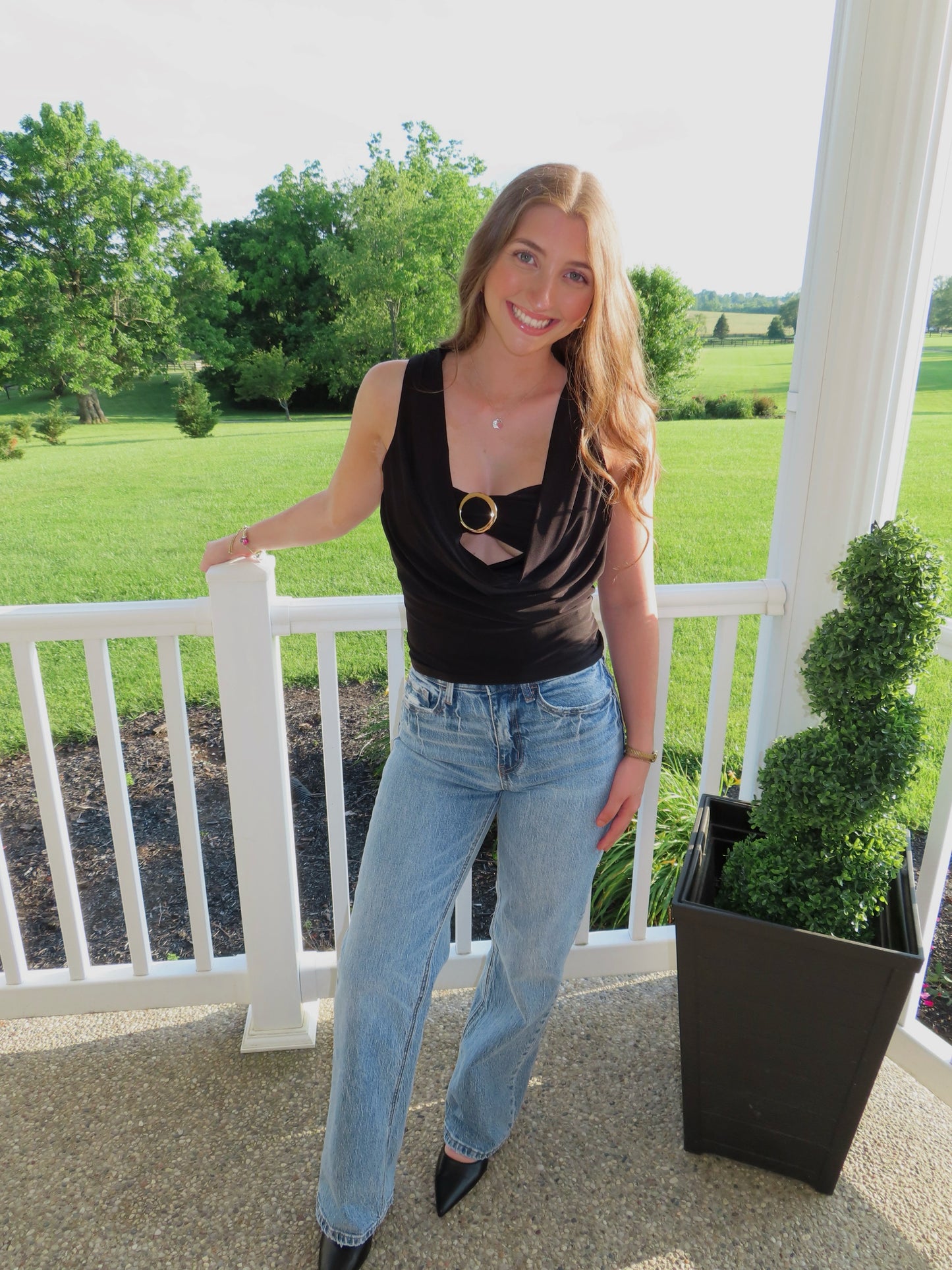 Black Cowl Neck Tank Top