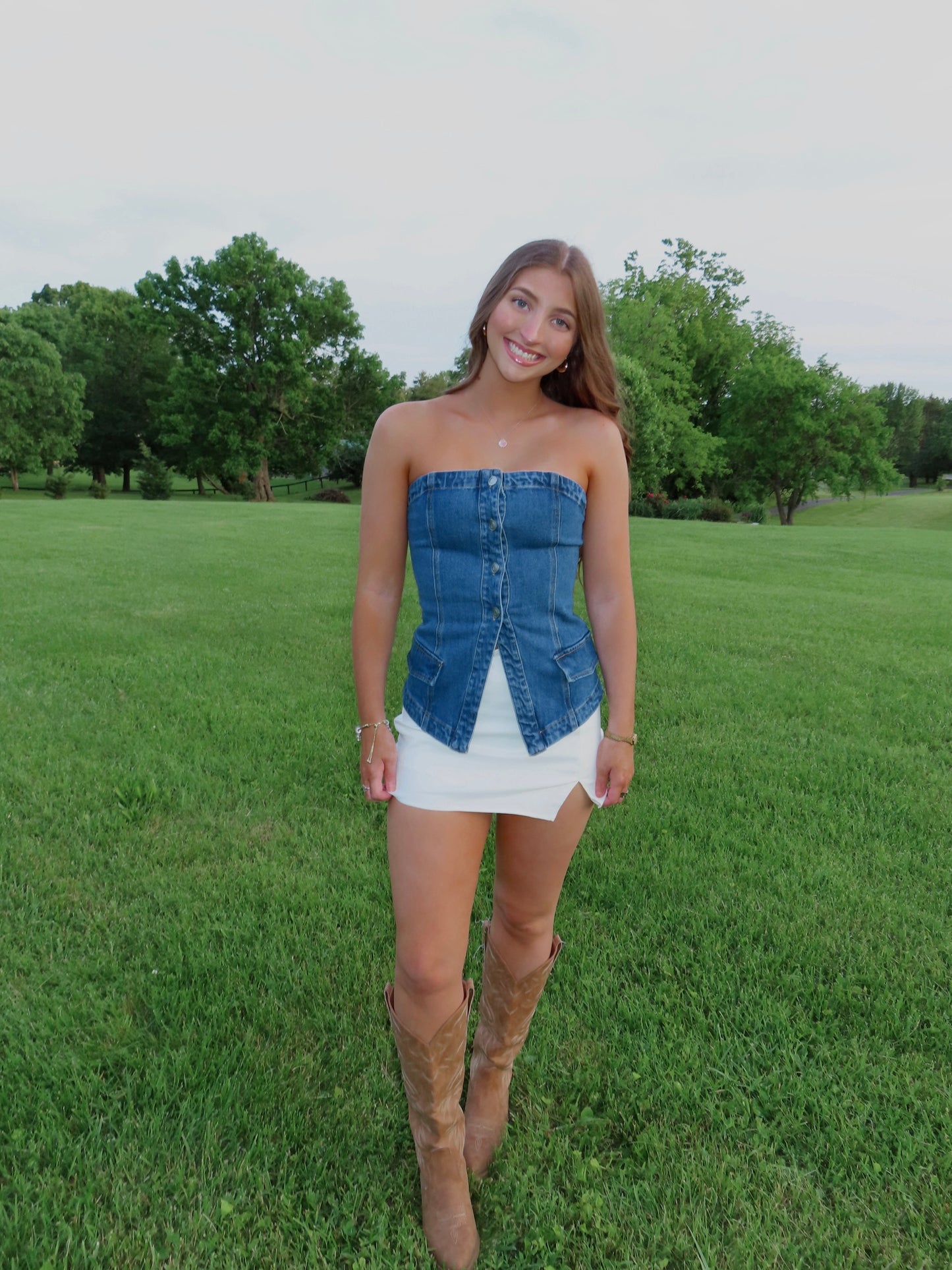 Denim Button Down Tube Top