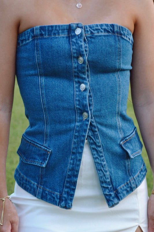 Serena Denim Button Down Tube Top