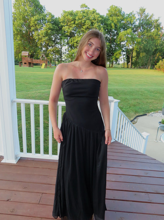 Iris Black Asymmetrical Maxi Dress