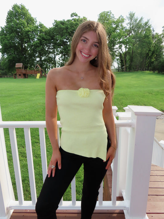Yellow Asymmetrical Flower Top