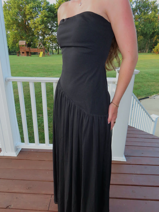 Iris Black Asymmetrical Maxi Dress