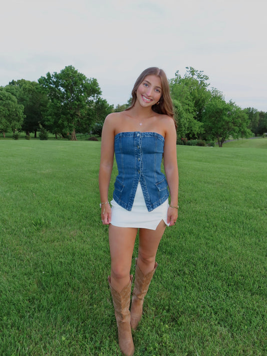 Denim Button Down Tube Top